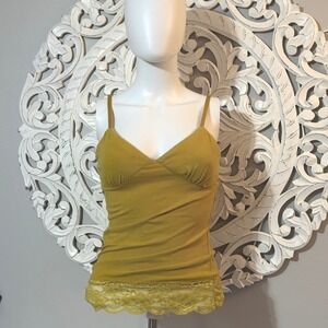 Lace Trim‎ Camisole Tank Top Ambiance Apparel Mustard Yellow Womens Large